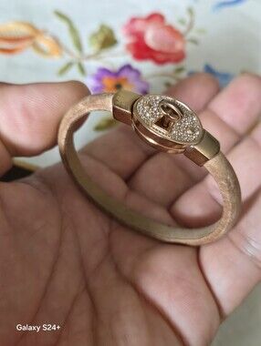 Fossil rose gold-tone leather bracelet with crystal lock